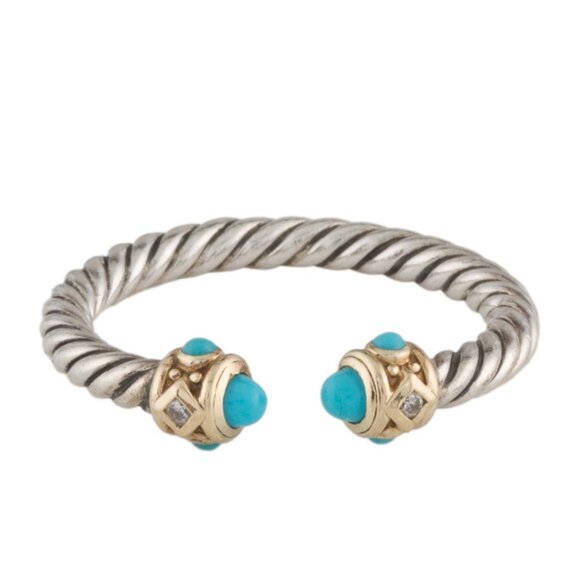 DAVID YURMAN STERLING SILVER & 14K GOLD TUQUOISE & DIAMOND RENAISSANCE RING - Picture 5 of 9